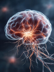 Ultra-realistic 3D brain synapse malfunction representing epilepsy, electrical bursts, neural networks glowing, 