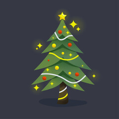 Decorated glowing Christmas tree illustration