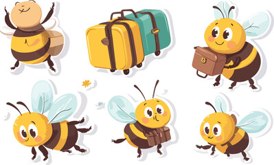 Obraz premium Funny cartoon animal set illustration with cute bee vector collection design