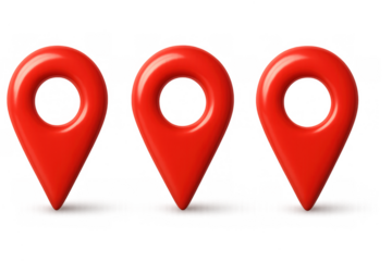 Red glossy 3d map pins showing location markers and navigation points, illustrating concepts of travel, gps, and destination