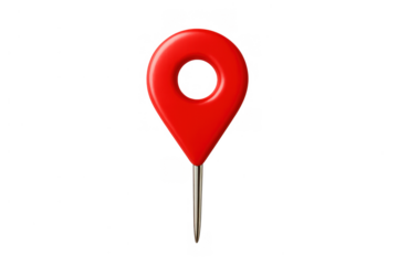 Red map pin 3d render pointing location for gps navigation, travel planning, or searching address, on transparent background