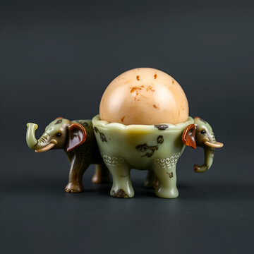 Figurines of elephants with egg from nephrite