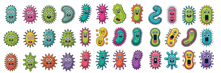 Adorable happy germ cartoons, colorful and playful, perfect for kids design