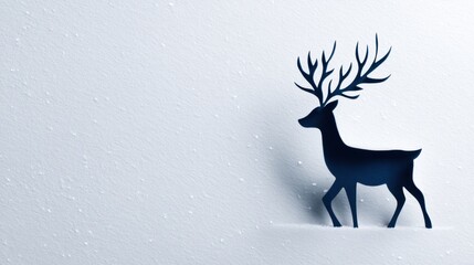 Minimalist Blue Reindeer Silhouette in Snowy Winter Landscape