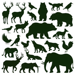 set of animals silhouettes vector