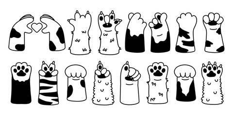 vector cat paw black line set, cartoon animals isolated on transparent background.   © Vetra Kori