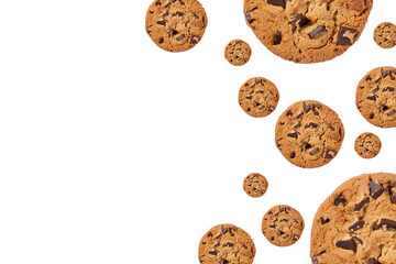 Chocolate chip cookies, space for text, isolated, PNG
