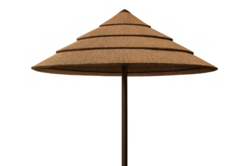 Tropical thatched umbrella, a classic symbol of summer holidays and beach relaxation, for sun protection and leisure