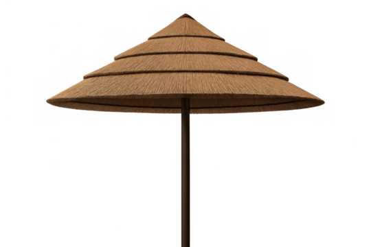 Tropical thatched umbrella, a classic symbol of summer holidays and beach relaxation, for sun protection and leisure - Powered by Adobe