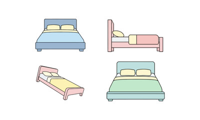 Colorful Cartoon Bed Illustration with Various Designs for Home Interior
