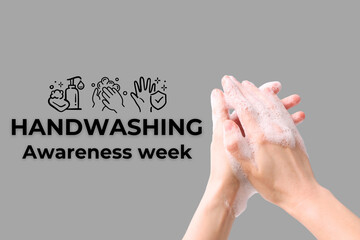 Hands with soap bubbles demonstrate handwashing practices