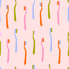 Seamless pattern made of hand-drawn toothbrushes. Trendy vector illustration.