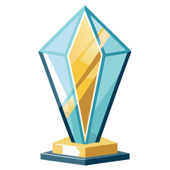 A modern geometric trophy illustration with sharp crystal shapes, golden highlights, and clean reflections, isolated on a white background