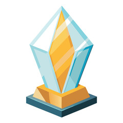 A modern geometric trophy illustration with sharp crystal shapes, golden highlights, and clean reflections, isolated on a white background