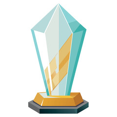 A modern geometric trophy illustration with sharp crystal shapes, golden highlights, and clean reflections, isolated on a white background