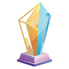 A modern geometric trophy illustration with sharp crystal shapes, golden highlights, and clean reflections, isolated on a white background
