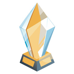 A modern geometric trophy illustration with sharp crystal shapes, golden highlights, and clean reflections, isolated on a white background