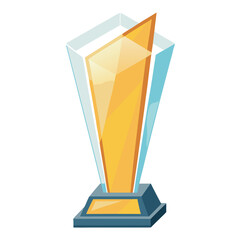A modern geometric trophy illustration with sharp crystal shapes, golden highlights, and clean reflections, isolated on a white background