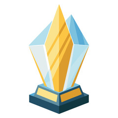A modern geometric trophy illustration with sharp crystal shapes, golden highlights, and clean reflections, isolated on a white background