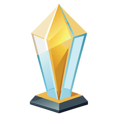 A modern geometric trophy illustration with sharp crystal shapes, golden highlights, and clean reflections, isolated on a white background