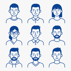 A collection of cartoon faces with different hairstyles and facial features.