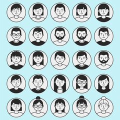 A collection of cartoon faces with different hairstyles and facial features.