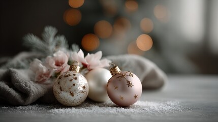 Obraz premium pastel pink and mint Christmas ornaments