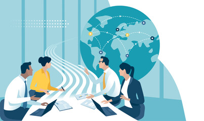 Plan and successful global business strategy. The team and globe. Business vector web, illustration template.

