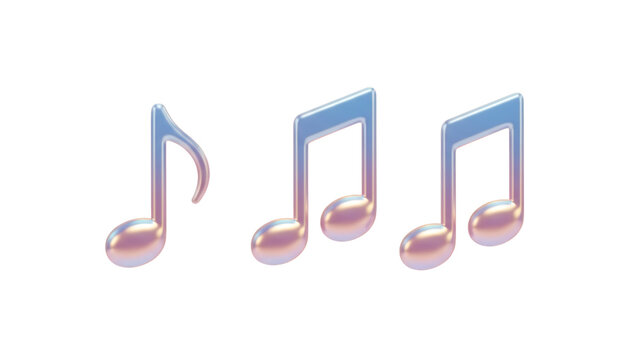Iridescent 3D Music Notes Set Isolated | Musical Symbol Emojis