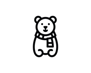 Winter bear with a scarf outline