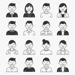 A collection of cartoon faces with different hairstyles and facial features.