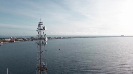 Radar station located in a sea port in the Black Sea near the Bulgarian town of Pomorie with a embankment
