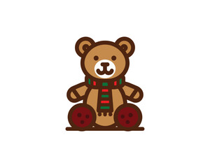 Naklejka premium Christmas teddy bear toy in outlined