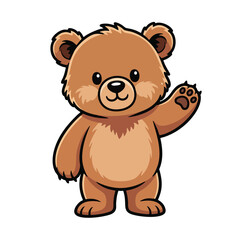 Fototapeta premium Cute Cartoon Brown Bear Cub Waving Hello Isolated on White Background