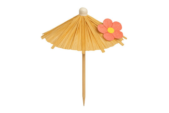 Cocktail umbrella with a pink flower on top, bringing tropical vacation vibes and summer celebration mood