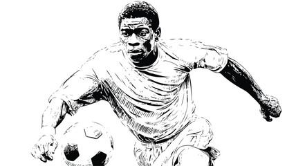 Professional Black and White Soccer Player Drawing on White Background
