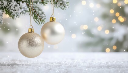 Festive holiday decorating with elegant white ornaments winter wonderland photography cozy atmosphere close-up perspective celebrating christmas spirit