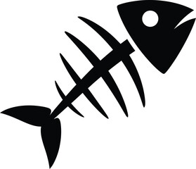 Fish skeleton icon in simple bold black vector silhouette