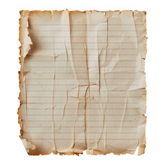 Old crumpled paper with lines on a transparent background