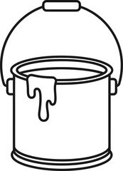 Paint bucket with dripping paint in clean outline vector illustration