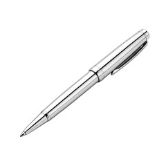 Shiny Silver Ballpoint Pen Isolated on Transparent Background Reflecting Light Metallic Futuristic Writing Instrument Technology Object