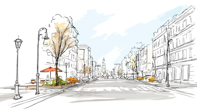 City Street Drawing with City Vector Picture for Urban Design Projects