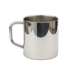 Shiny Silver Metal Mug With Handle On Isolated Black Background Studio Shot