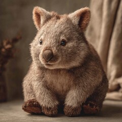 Adorable wombat sitting looking to the side with soft focus background