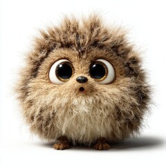Fluffy cartoon creature with large expressive eyes and surprised mouth