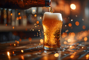 Pour beer from the bottle into the beer glass.
