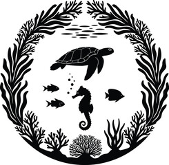 Marine Wildlife Circle Silhouette Vector