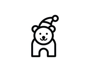 Winter bear with hat line icon