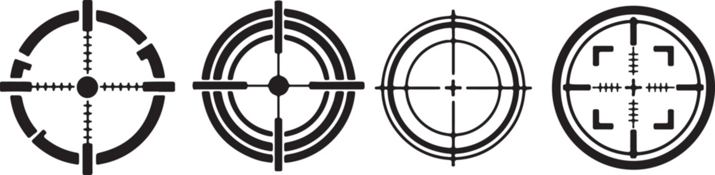 Crosshair and Target Sight Icons Set. Sniper Rifle Scope Reticle Symbols.