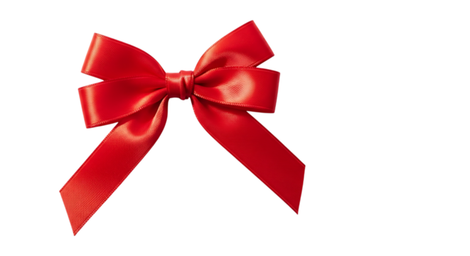 A vibrant red satin gift bow with flowing ribbons isolated on a transparent background for festive decoration isolated on transparent background - Powered by Adobe